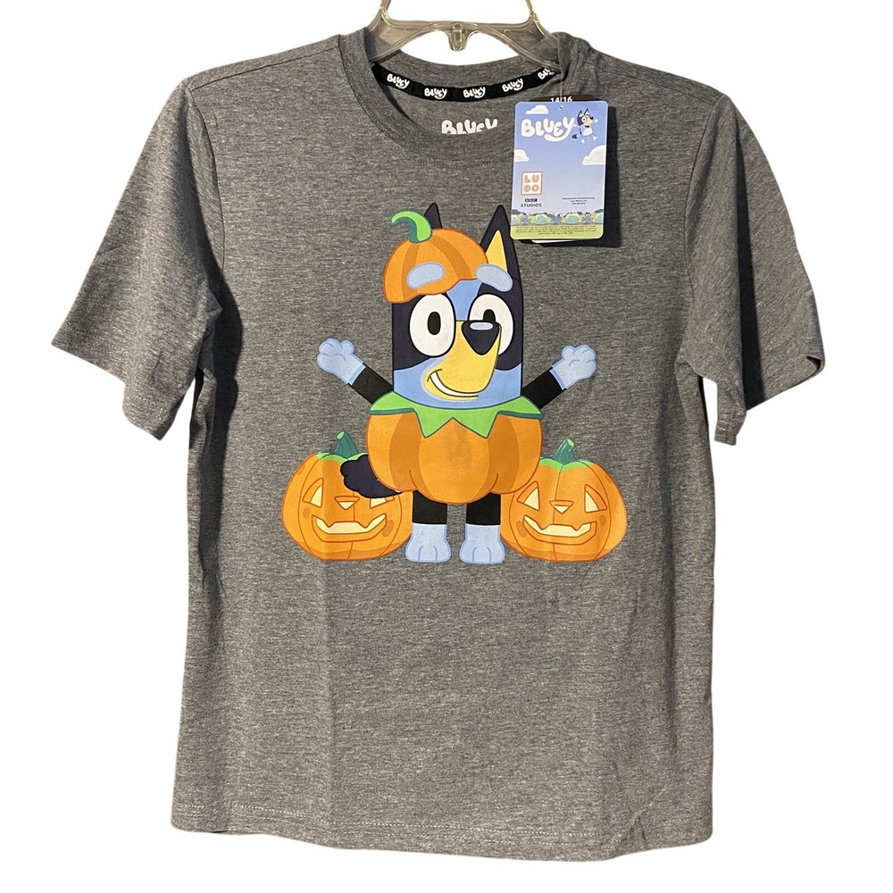 Bluey Kids Halloween Pumpkin Graphic Tee Heather Gray Size 14/16